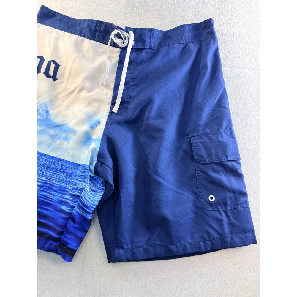 Corona Extra Mens Blue Graphic Beach Tropical Board Shorts Swim Trunks Size 36
